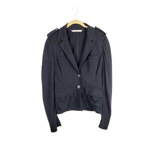 Diane von Furstenberg Larmina Blazer M Black Knit Epaulet Military Jacket